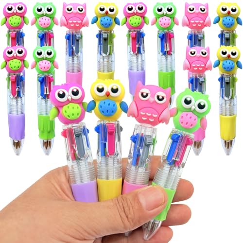 Mini Owl Multicolor Pen in One 4-in-1 Bulk Writing Pens Assorted Ink Ballpoint Pens for Ournaling, Writing, Note-Taking, Teacher School Party Office Home (12)