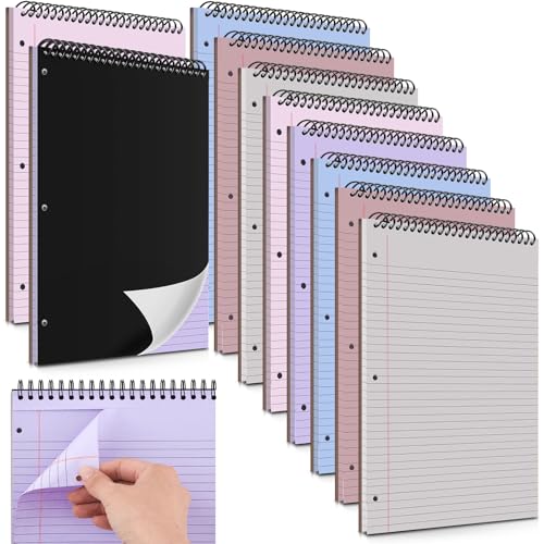 MotiMind 10 Pack 8.5" x 11" Top Spiral Notebook with 3 Hole Punched Morandi Colors Legal Pads College Ruled Notepad 50 Sheets Hard Cardboard Paper Wirebound Notepad for Office School Business - color: Dark Morandi Colors
