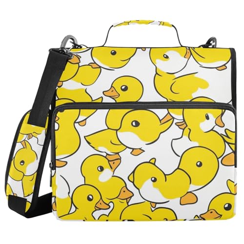 Cute Yellow White Duckling Zipper Binder 3 Ring 1.5 Inch School Binder Organizer with Shoulder Strap Handle File Folder Pockets Large Capacity Students Girl Boy Men Office Work - color: Cute Yellow White Duckling