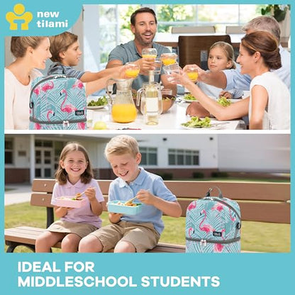 NEW TILAMI Kids Lunch Bag Double Insulated for tilami Rolling Backpack Girls Boys forTravel School Picnic, Tropical Flamingo Teal - color: Tropical Flamingo Teal