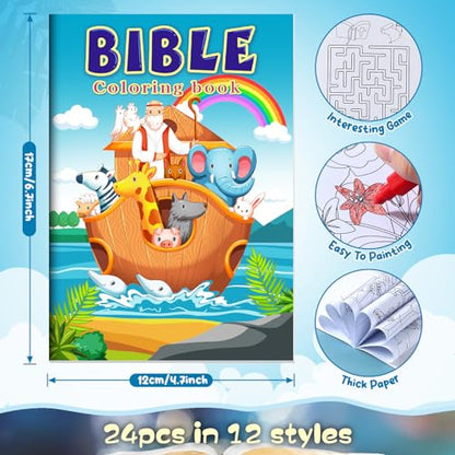 BenLouis 24 Christian Mini Coloring Books Kids with 24 Stacking Crayons Bible Verse Party Favors Activity Books Bulk for Kids Christmas Religious Goodie Bag Gift Stuffer Classroom Reward - style: Christian