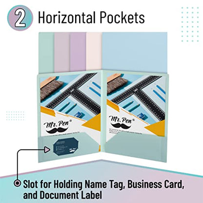 Mr. Pen- Plastic Folders with Pockets, 5 pcs | Aesthetic File Folder with Business Card Slot, 2-Pocket Folder, Back to School, Office, Filing Supplies - color: Pastel Colors, size: 5 Pack