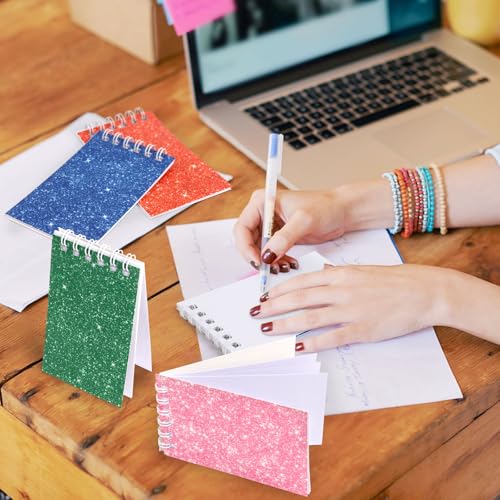 24 Pcs Mini Notebook Party Favor Small Pocket Notebook Colorful Shiny Cover Notebooks Small Spiral Notepad Memo Note Pads for Work Home Office School Classroom Supplies