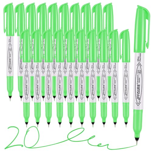 Green Ultra Fine Point Permanent Markers, 20 Pack, 0.4 mm, Precision Extra Fine Tip for Detailed Writing, Art, Crafts & Labeling on Paper, Plastic, Glass, Metal, Waterproof, Fade-Resistant Ink - color: Green