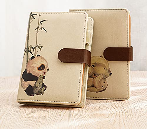 ToiM A6 Cute Simple Binder Hand Books for Diary PU Leather Journal Writing Notebook Loose Notebook Handbook Notepad Business Hand Books Great Stationery (Panda B) - color: Panda B