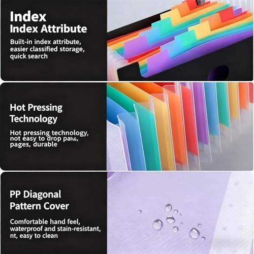 A5 Expanding File Organizer with 13 Pockets, Rainbow Accordion File Folder for Receipts and Checks, Portable Standing Document Holder for Office, Home and Travel, Black
