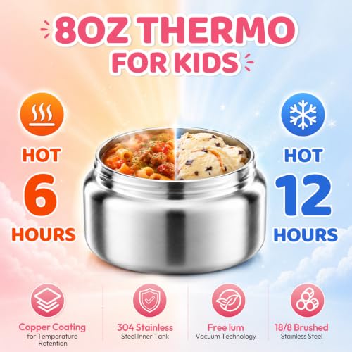 Bento Lunch Box for Girls with 8oz Soup Thermo & Lunch Bag, Leak-Proof Lunch Food Containers with 4 Compartment, Hot Food Insulated Food Jar for Kids School (Pink) - color: Pink