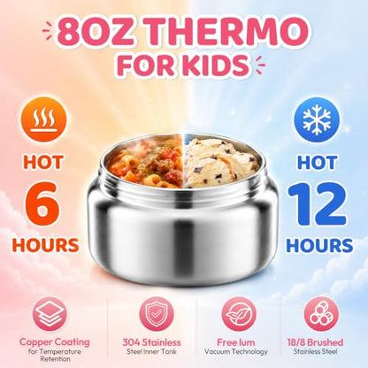 Bento Lunch Box for Girls with 8oz Soup Thermo & Lunch Bag, Leak-Proof Lunch Food Containers with 4 Compartment, Hot Food Insulated Food Jar for Kids School (Pink) - color: Pink