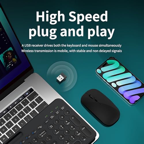 Wireless Keyboard and Mouse Combo with Phone Tablet Holder, Rechargeable Dual-Mode (Bluetooth 5.0 and 3.0 +2.4G) Multi-Device Silent Mouse for Windows, iPad, Tablet, MacOS,iOS,Android(Black) - color: Black