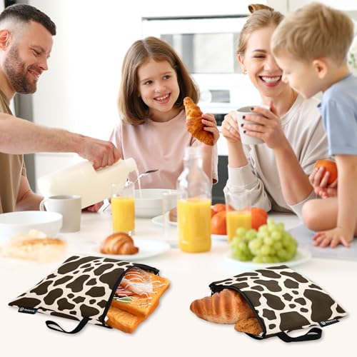 Reusable Food Storage Bags Cow Print Pattern 3 Pack Set Lunch Bag Compact Sandwich Snack Bag Small Medium Large for Lunch, Travel & Organization - color: Bag 26