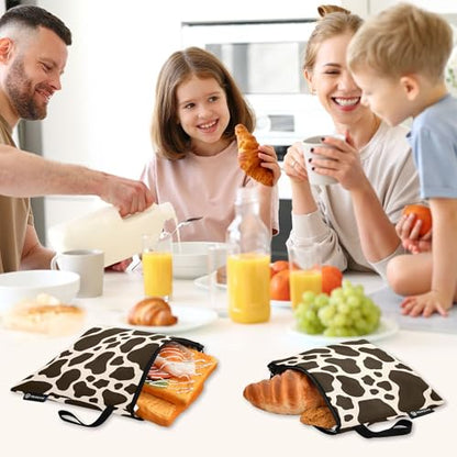 Reusable Food Storage Bags Cow Print Pattern 3 Pack Set Lunch Bag Compact Sandwich Snack Bag Small Medium Large for Lunch, Travel & Organization - color: Bag 26