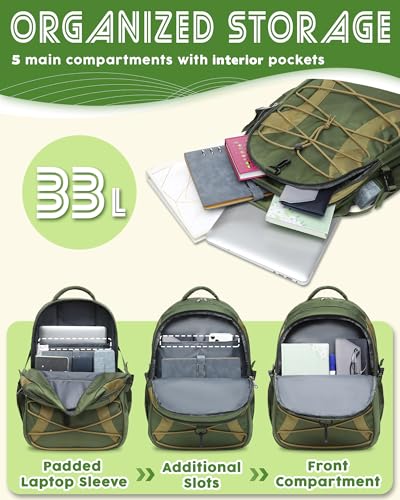 BLUEFAIRY Middle High School Backpack for Boys Girls Large Bookbag with Laptop Compartment Back to School Book Bags for Teens Teenagers Mochilas Escolares para Niños Niñas (Olive Green/Khaki, Solid) - color: Olive Green/Khaki