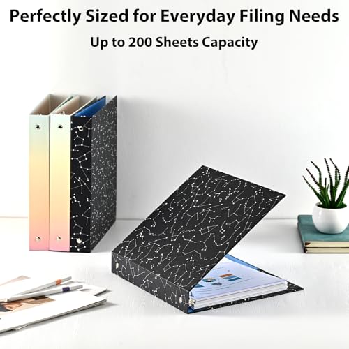 SUIN 1-inch 3-Ring-Binder with Pockets, Decorative 12 Zodiac Star Chain, 1" Stylish Round Ring Binder for Work/Home/Back to School,2-Pack