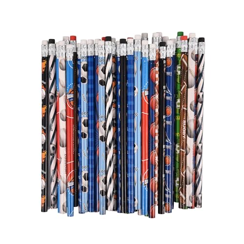 72PCS Corlorful Wooden Football Pattern Cased Pencils for Kids Bulk with Erasers, Fun Cute for School,Drawing,Gift (pattern, 72) - style: pattern