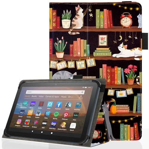 Universal 10 10.1 Inch Android Tablet Case,Slim Folding Stand Cover for All 9"-10.5" Touchscreen Tablet Case with Stylus Pen Holder,Bookshelf Cat - color: Bookshelf Cat