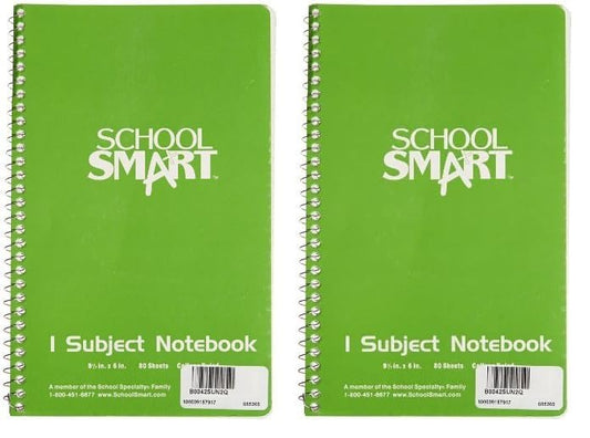School Smart Spiral Non-Perforated 1 Subject College Ruled Notebook, 9-1/2 x 6 Inches (Pack of 2) - size: 1 Count (Pack of 2)