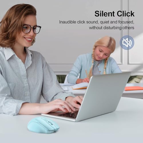 TECKNET Wireless Mouse, BT 5.0/2.4G, Rechargeable 6-DPI Silent, Lightblue | Bluetooth 5.0/3.0 & USB A, 2-Device Easy Switch, Wide OS Compatible, 6 Buttons, 6-DPI up to 4800, Ergonomic for S to M Hands - color: Lightblue