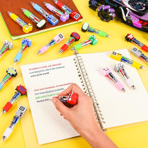 LiYiQ 100 Pcs Video Game Party Favors Multicolor Pen in One Cartoon Cute Fun 4-in-1 Cute Pens Bulk Kawaii Game Handle Level Up Games Console Shape Cool Ballpoint Pens for Kids Fun Gifts
