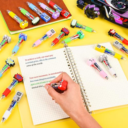LiYiQ 50 Pcs Video Game Multicolor Pen in One Cartoon Cute Fun 4-in-1 Cute Pens Bulk Kawaii Game Handle Level Up Games Console Shape Cool Ballpoint Pens for Kids Fun Gifts