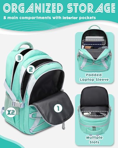 BLUEFAIRY Middle High School Backpack for Boys Girls Large Bookbag with Laptop Compartment Back to School Book Bags for Teens Teenagers Mochilas Escolares para Niños Niñas (Mint Green/Gray, Solid) - color: Mint Green/Gray