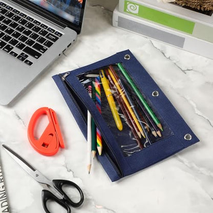 Marspark 30 Packs Pencil Pouch 3 Ring Binder Pen Pouch Cloth Pencil Pouches Zipper Pen Case Bag with Clear Window for School Office Writing Supplies Gifts(Navy Blue) - color: Navy Blue