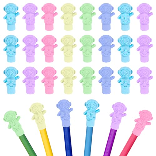 LanMa Astronaut Pencil Top Erasers, 30 Pack Eraser Caps Pencil Extenders, Cap Pencil Eraser Toppers for Kids, Tip Protectors, Classroom Prizes - color: Astronaut, size: 30 Pack