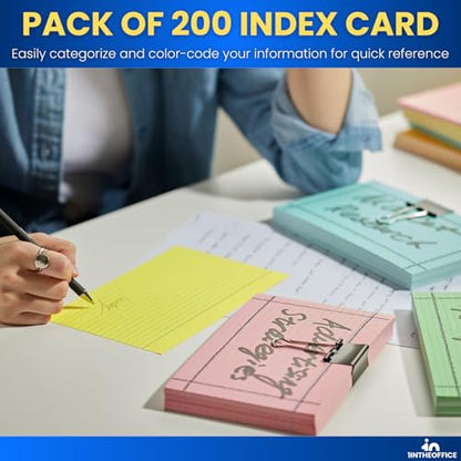 1InTheOffice Ruled 4" x 6" Index Cards, Assorted Pastel, 200/Pack