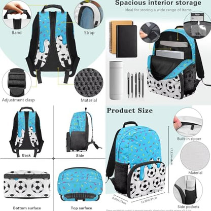 Ice Cream Soccer Ball 3PCS Backpacks for Boys Girls, Lightweight 3 in 1 School Bag with Insulated Lunch Box Pencil Case for Middle High School Students