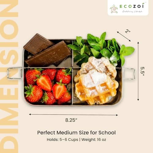ecozoi Stainless Steel Bento Lunch Box for Adults & Kids, 4 Compartment Leak Proof 50 Oz, BPA-Free Dishwasher Safe, Eco-Friendly and Plastic-Free Lunch Container for School, Work and Meal Prep - size: 4 Compartment 50 Oz