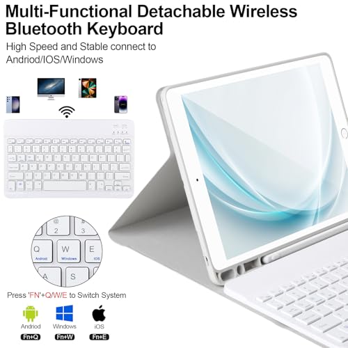 AHYWTAN Keyboard Case for iPad 9/8/7th Gen 10.2, Bluetooth Keyboard with 7 Color Backlit, iPad 10.2 inch Case with Keyboard, Pencil Holder,Grey-W - color: Grey