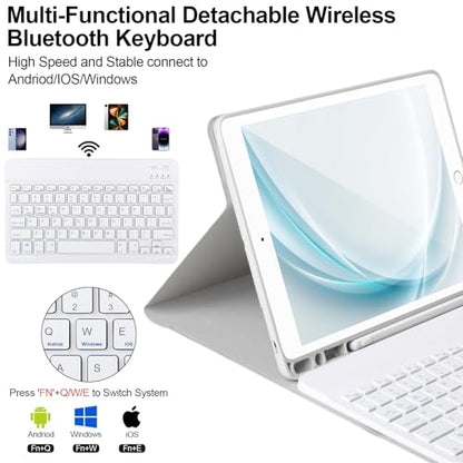 AHYWTAN Keyboard Case for iPad 9/8/7th Gen 10.2, Bluetooth Keyboard with 7 Color Backlit, iPad 10.2 inch Case with Keyboard, Pencil Holder,Grey-W - color: Grey