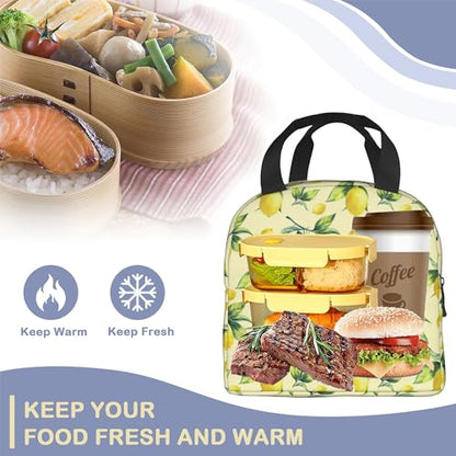 Lemon Yellow Insulated Lunch Bag Reusable Lunch Box Women Men,Cooler Thermal Meal Tote for Kids School Student Picnic Office Work - color: Lemon Yellow
