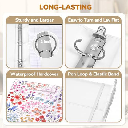 JoyCat 3 Ring Binder Clipboard with Storage,12.4"x10.2" Magnetic Clipboard Folder with 5 Dividers with Expandable Pockets,Refillable Lined Notepad (11" x 8.5"),Ideal for School Office Nursing (Flower) - color: Flower