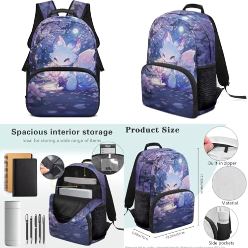 17 Inch Kid's 4PCS Backpack Set, Back to School Essentials | Insulated lunch box, water bottle pouch, pencil case, lightweight, padded shoulder straps, for elementary, middle school - color: Pink Fox-1
