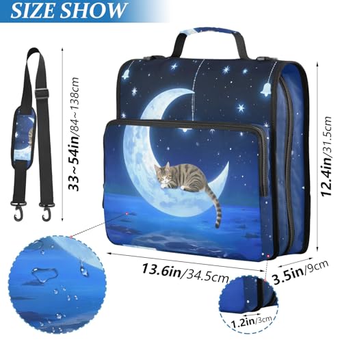 Cat Wind Chimes Moon 3 Ring Zipper Binder Bag Binder Organizer with Handle Shoulder Strap for School Work Office Supplies - color: Cat Wind Chimes Moon