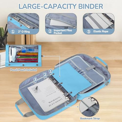 Yarwo 2026 Upgraded Zipper Binder 3 Ring Binder Bag with Pencil Pouch | 500 Sheets Capacity, 5-Tab Expanding File Folder, 14” Laptop Padded Sleeve, Shoulder Strap, for College, Office, Home, Blue - color: Blue