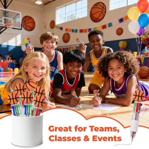 Basketball Party Favors Basketball Pens Mini Multicolor Pen in One Cute Fun 4-in-1 Pens Bulk Cool Ballpoint Pen for Birthday Gifts Teacher Supplies (Basketball, 24) - style: Basketball