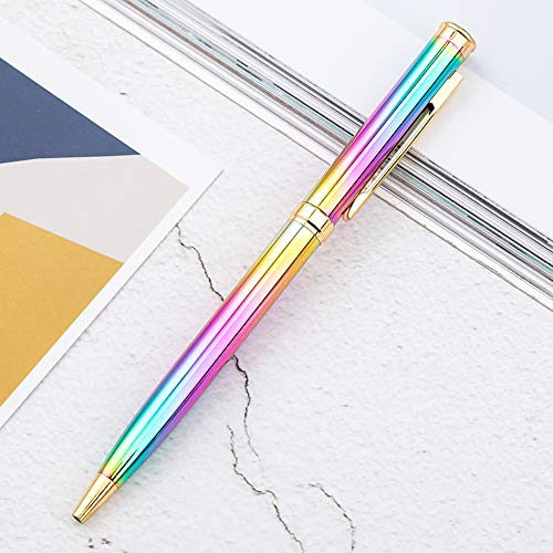 mollensiuer 3 Pieces Rainbow Metal Ballpoint Pen Retractable Crystal Pens Creative Signature Pens with 10 Pcs Replacement Refills for Office Supplies, Decorations, Women Gifts