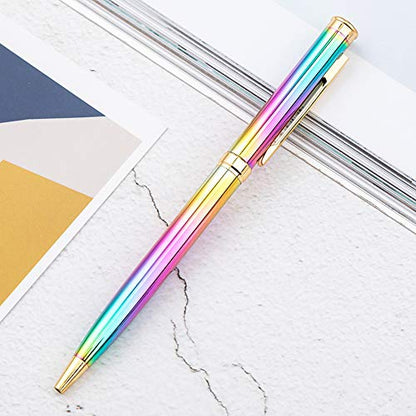 mollensiuer 3 Pieces Rainbow Metal Ballpoint Pen Retractable Crystal Pens Creative Signature Pens with 10 Pcs Replacement Refills for Office Supplies, Decorations, Women Gifts