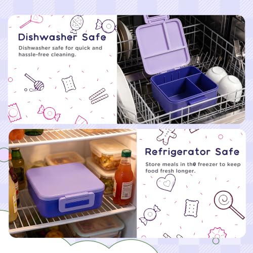Bento Lunch Box for Kids with 8oz Thermo Containers for School,Camping | Vacuum Insulated Food Jar,Leakproof Silicone-Seal,5 Compartments with Dividers,Dishwasher & Refrigerator Safe,BPA-Free - color: Purple