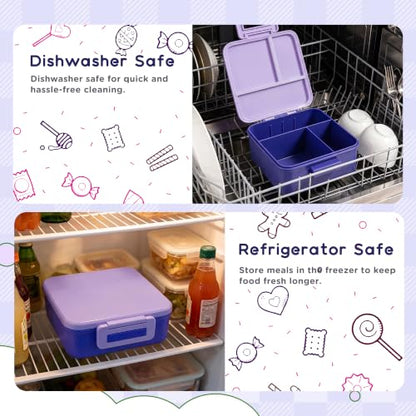 Bento Lunch Box for Kids with 8oz Thermo Containers for School,Camping | Vacuum Insulated Food Jar,Leakproof Silicone-Seal,5 Compartments with Dividers,Dishwasher & Refrigerator Safe,BPA-Free - color: Purple