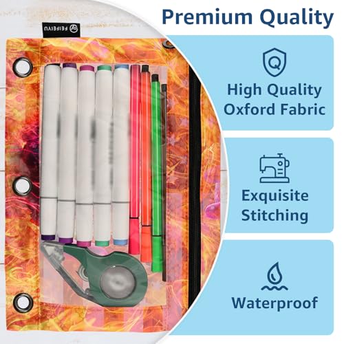 Basketball Pencil Pouch For 3 Ring Binder Clear Window Pencil Case For 3 Ring Reinforced Grommets With Zipper, 2 Pack - color: Basketball