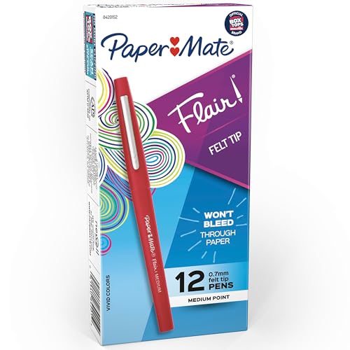 Paper Mate Flair Felt Tip Pens, Medium Point (0.7mm), Red Ink, 12 Count - Teacher Supplies, Arts & Crafts - color: Red