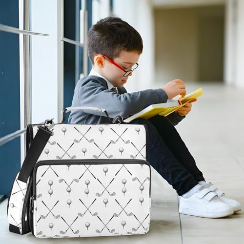 Zipper Binder Bag 3 Ring File Folder Portfolio Organizer Zippered Binder Bags with Strap Fits Laptop Women Men - color: 27-golf Balls White