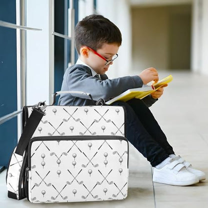 Zipper Binder Bag 3 Ring File Folder Portfolio Organizer Zippered Binder Bags with Strap Fits Laptop Women Men - color: 27-golf Balls White