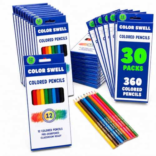 Color Swell Bulk Colored Pencils, Pre-Sharpened, 30 Packs (360 Total) - size: 30 Packs / 360 Colored Pencils