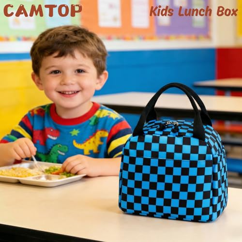 CAMTOP Boys Lunch Box Kids Insulated Lunch Bag Kids Cute Lunchbox for Boys Loncheras Para Niños - color: Blue Check