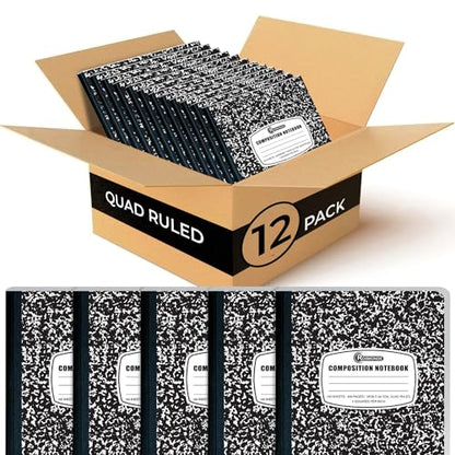 Rosmonde 12 Pack Graph Paper Composition Notebook, 200 Pages (100 Sheets), 4x4 Grid, Graph Composition Notebook, Black Marble Hard Cover Quad Ruled Notebooks for School, Bulk Grid Composition Notebook - size: 12 Pack, style: Black Marble