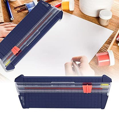 GLOGLOW School Supplies Mini Portable Paper Cutter with Transparent Scale and Replaceable Head for Accurate Cutting of 10 Pages A4 Compact Paper Trimmer Nan (13930 Navy Blue) - color: 13930 Navy Blue