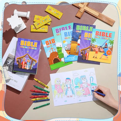 Gilprop 48 Set Bulk Christian Coloring Books with Crayons for Kids Bible Religious Drawing Books Bulk Christian Story Activity Supplies, DIY Sunday School Crafts, Bible Party Favors Gifts